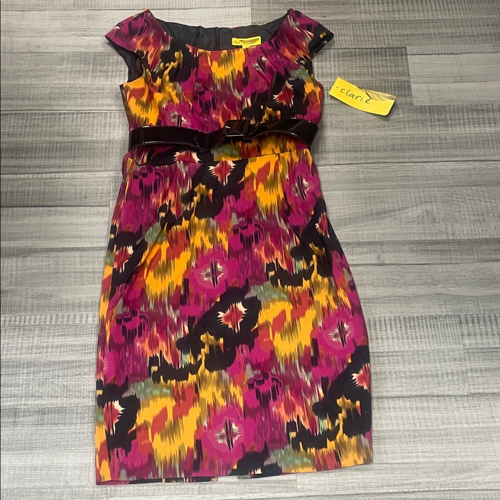 LARA Vibrant Pink and Yellow Midi Dress